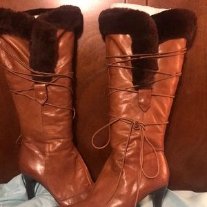 Nine West Brown Leather Heel Boots 91/2